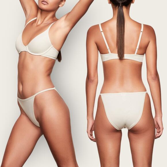 SKIMS Bundle 2 Pack Underwear Logo Thong String Bikini | Medium Black White Set - Picture 7 of 8